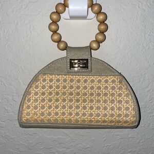Beige Beaded Handle Women's Bag
